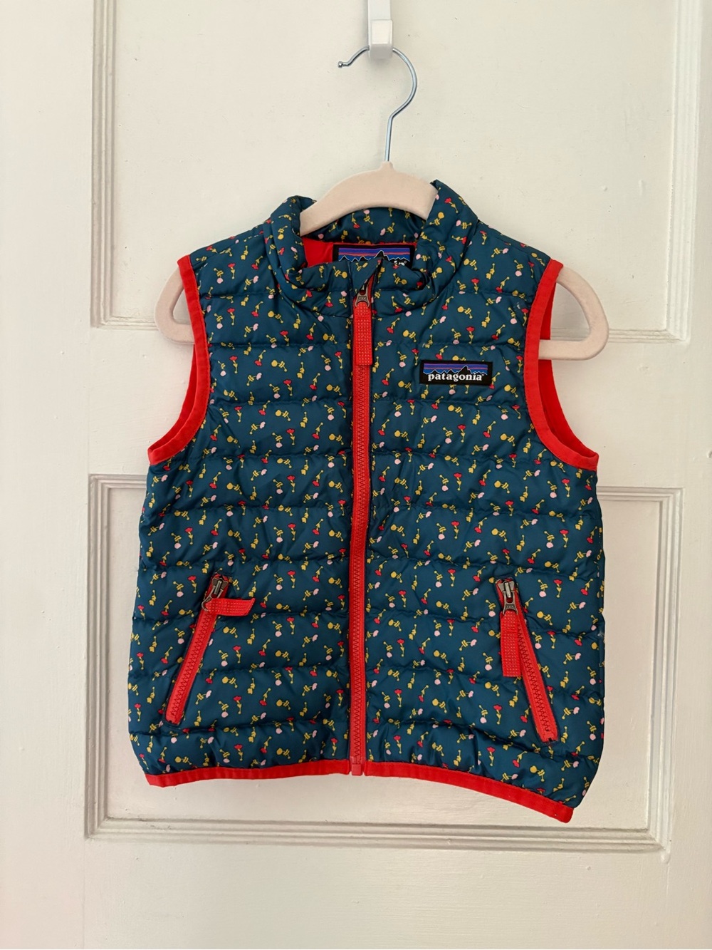 Patagonia Kids' Navy Cherry Print Puffer Vest - Red Trim